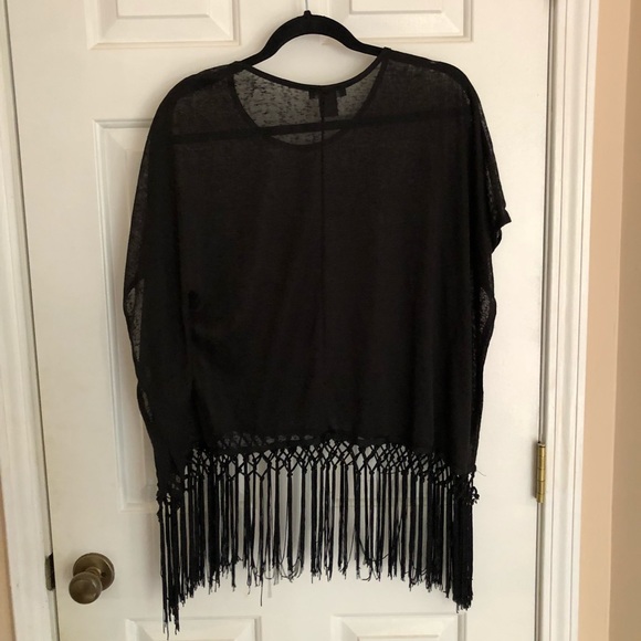 SEE YOU MONDAY Black Poncho Fringe Top - Picture 3 of 5
